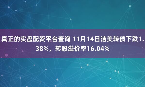 真正的实盘配资平台查询 11月14日洁美转债下跌1.38%，转股溢价率16.04%